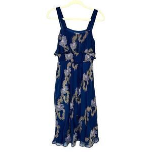 Plenty Tracy Reese Blue Gold Metallic Embroidered Silk Beaded Dress A-line